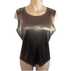 Vintage 80s/90s Premiere Collection‎ Gold Metallic Foil Sleeveless Top Disco M